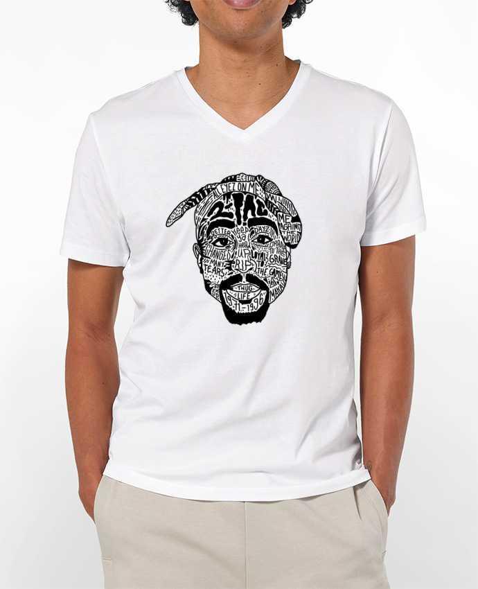Camiseta Hombre Cuello en V 180g Tupac por Nick cocozza