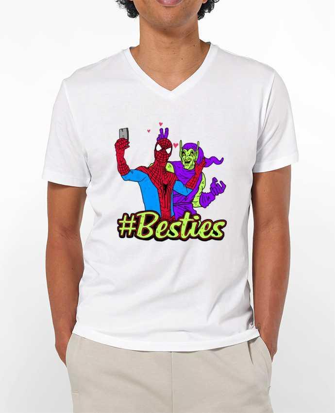 Camiseta Hombre Cuello en V 180g #Besties Spiderman por Nick cocozza