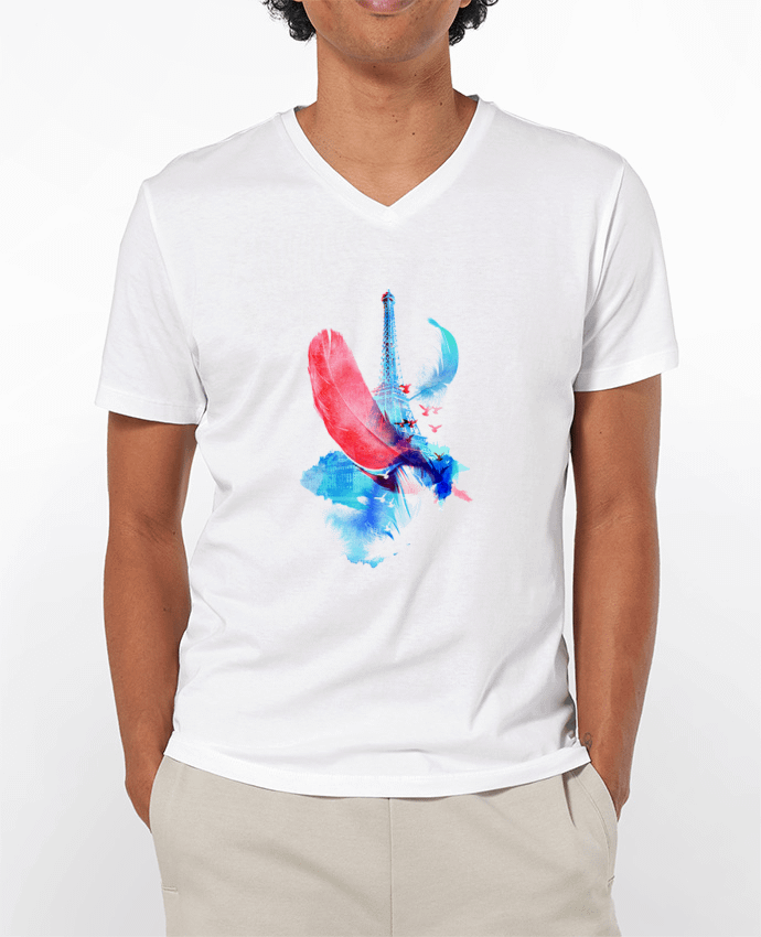 Camiseta Hombre Cuello en V 180g Pigeons of Paris por robertfarkas