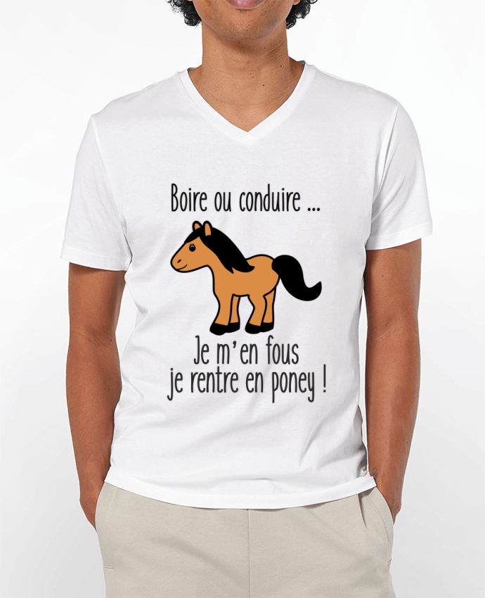 Camiseta Hombre Cuello en V 180g Boire ou conduire ... je m'en fous je rentre en poney por Benichan
