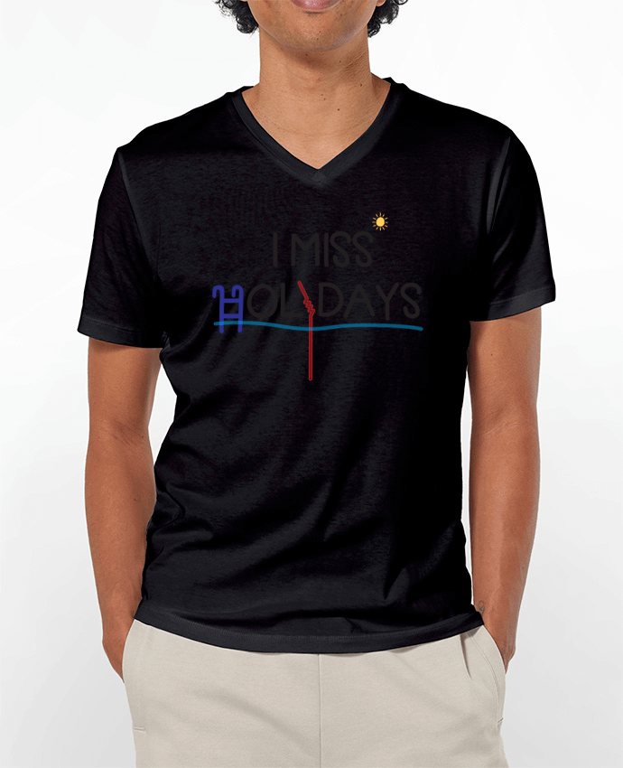 Camiseta Hombre Cuello en V 180g I miss holidays por tunetoo