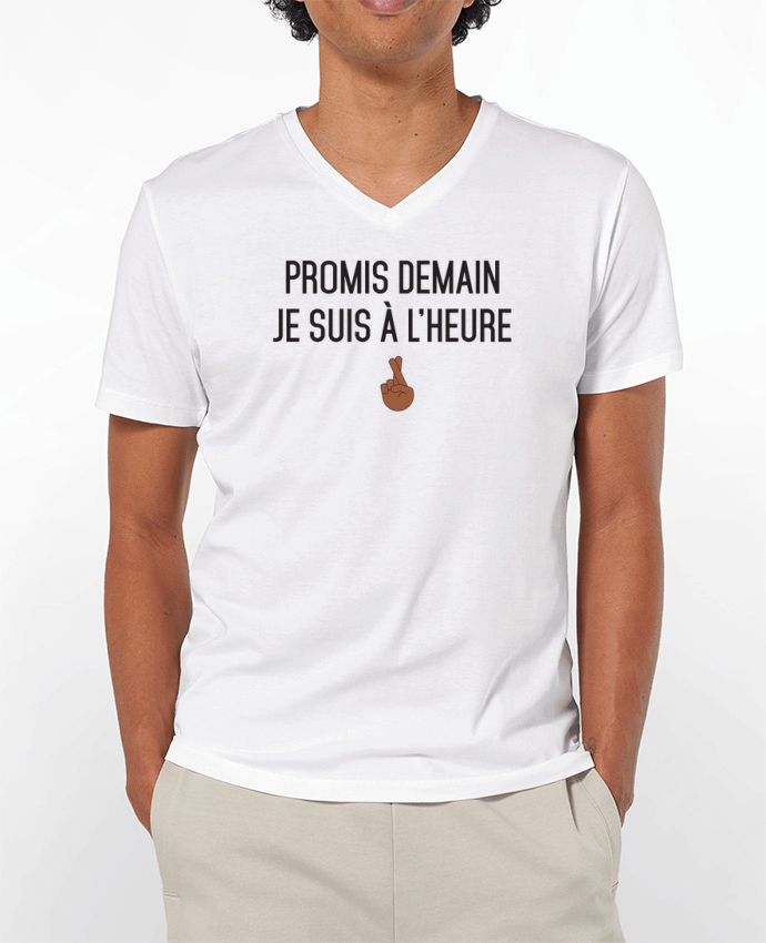 Camiseta Hombre Cuello en V 180g Promis demain je suis à l'heure - black version por tunetoo