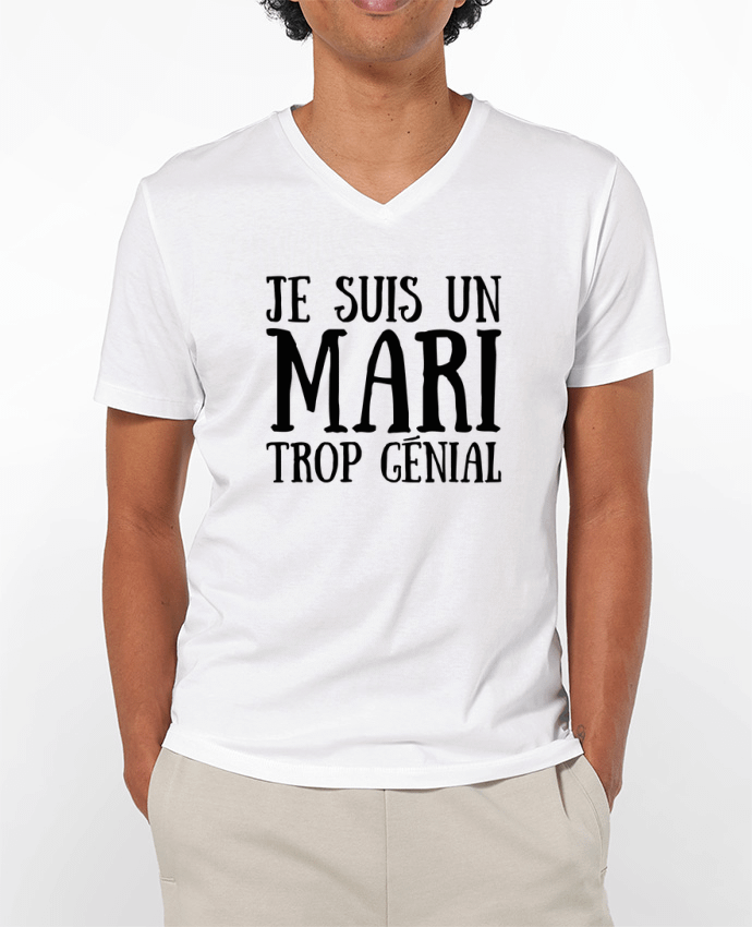 Camiseta Hombre Cuello en V 180g Je suis un mari trop génial por tunetoo