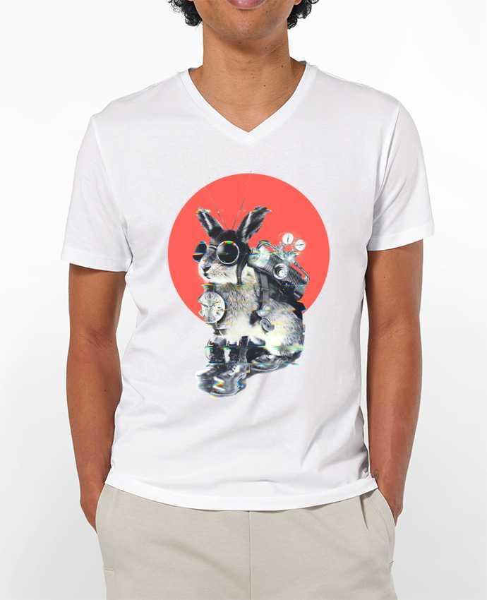Camiseta Hombre Cuello en V 180g time traveller por ali_gulec