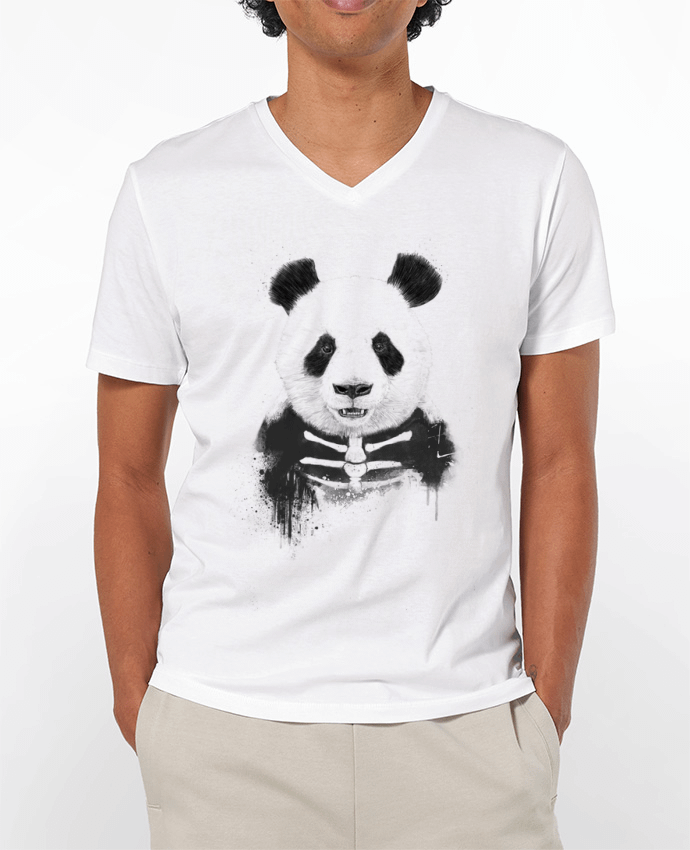 Camiseta Hombre Cuello en V 180g Zombie Panda por Balàzs Solti