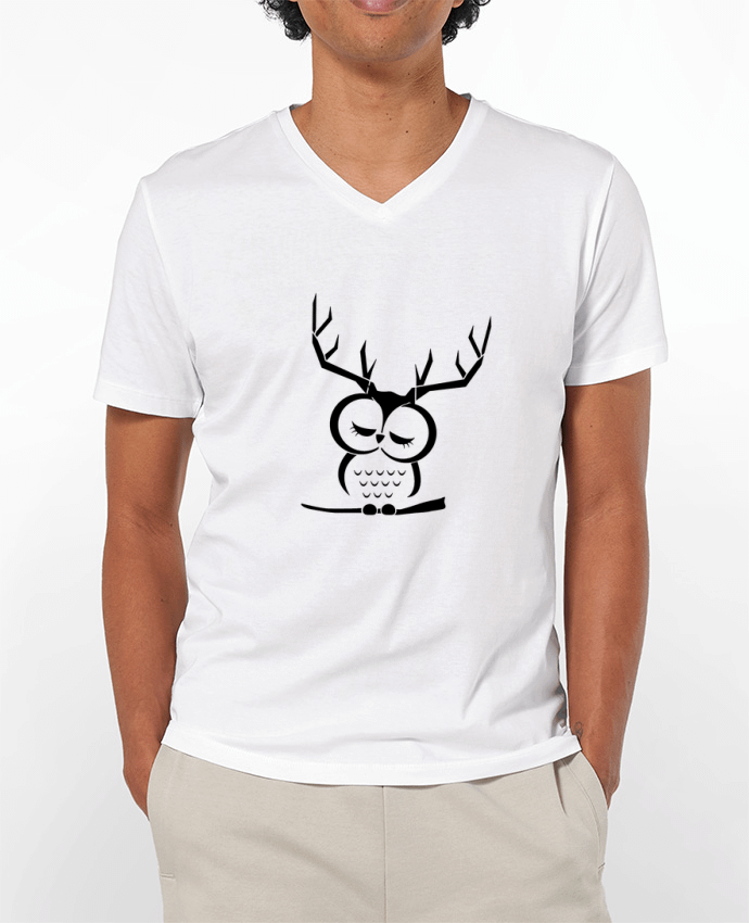 Camiseta Hombre Cuello en V 180g Hibou cerf por Ikare