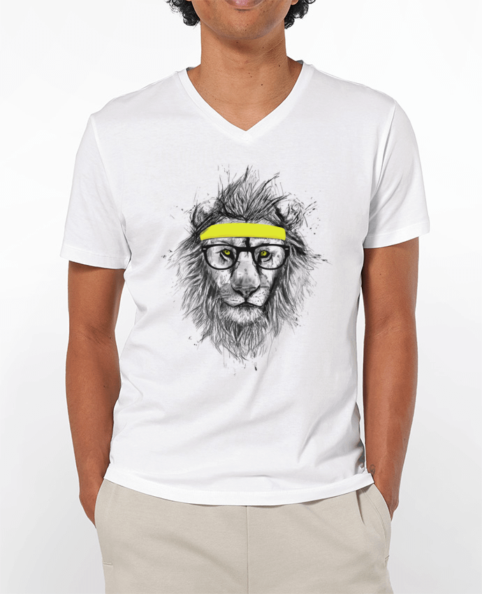T-Shirt V-Neck Men 180g Hipster Lion by Balàzs Solti