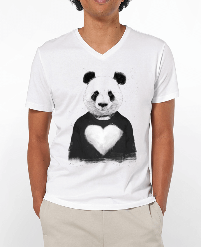 Camiseta Hombre Cuello en V 180g lovely_panda por Balàzs Solti