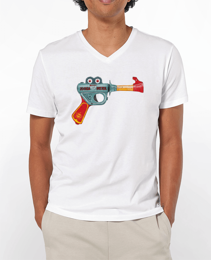 Camiseta Hombre Cuello en V 180g Gun Toy por Florent Bodart