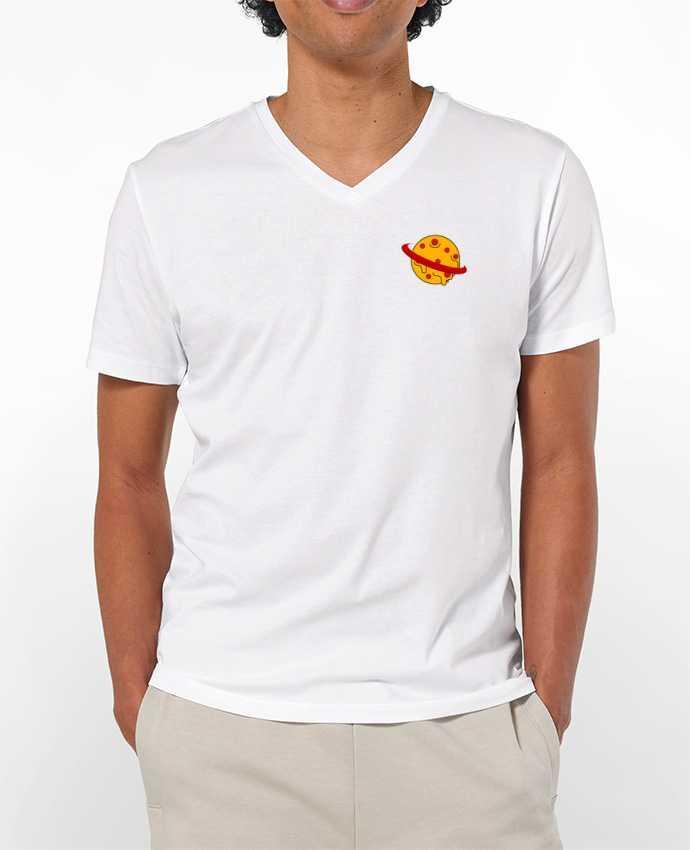 Camiseta Hombre Cuello en V 180g Planète Pizza por WBang