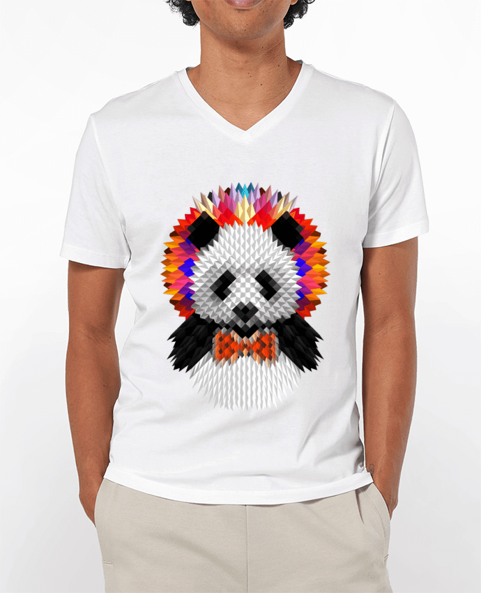 Camiseta Hombre Cuello en V 180g Panda por ali_gulec