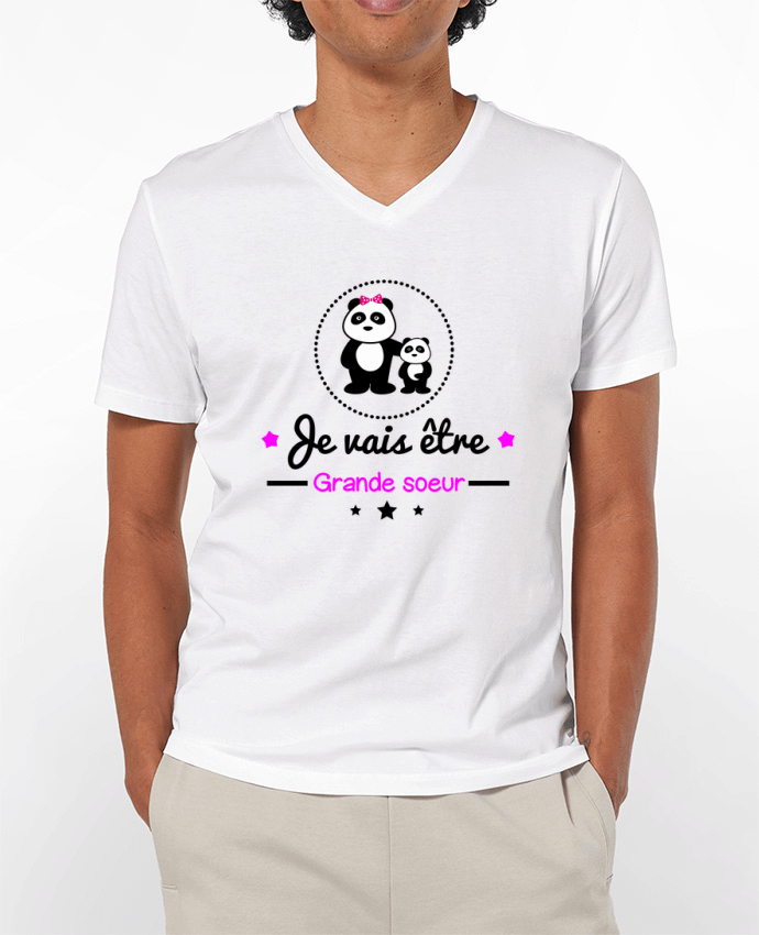 Camiseta Hombre Cuello en V 180g Bientôt grande soeur - Future grande soeur por Benichan