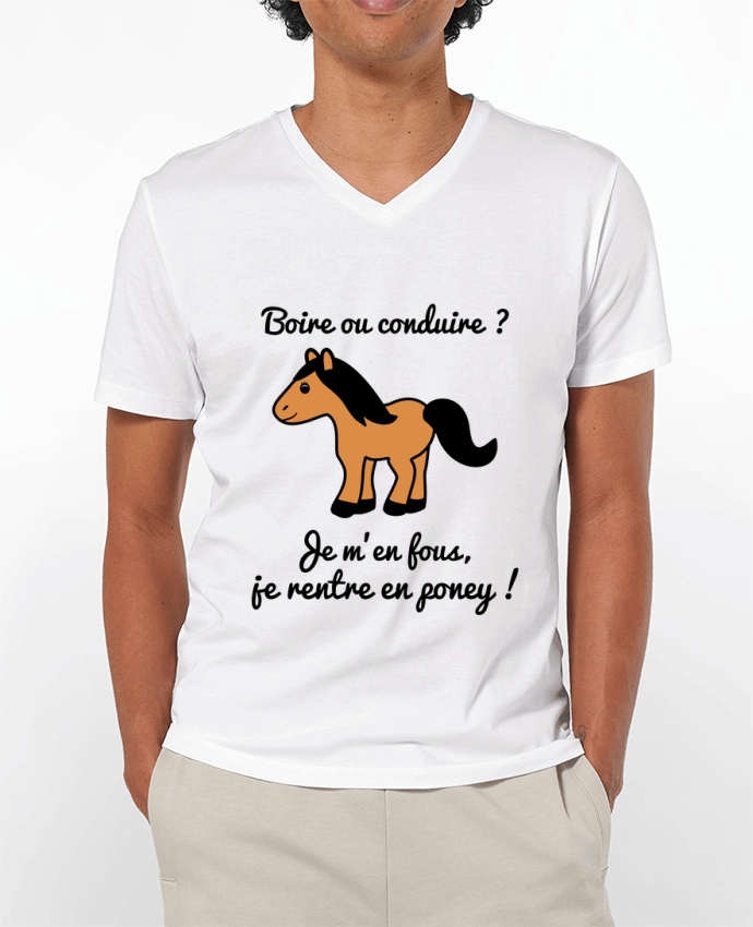 T-Shirt V-Neck Men 180g Boire ou conduire, je m'en fous je rentre en poney, humour, alcool, drôle by Benicha