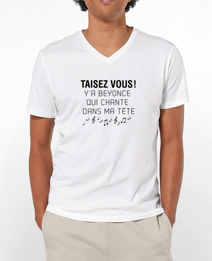 Camiseta Hombre Cuello en V 180g Y'a Beyonce qui chante dans ma tête por tunetoo
