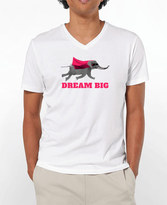 Camiseta Hombre Cuello en V 180g Dream big éléphant por justsayin