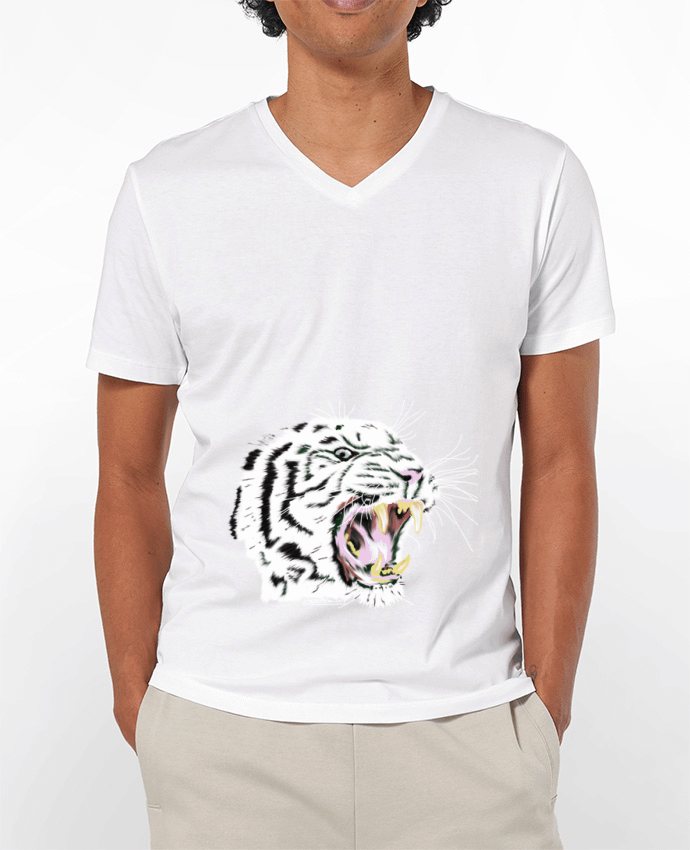 T-shirt homme Tigre blanc rugissant par Cameleon