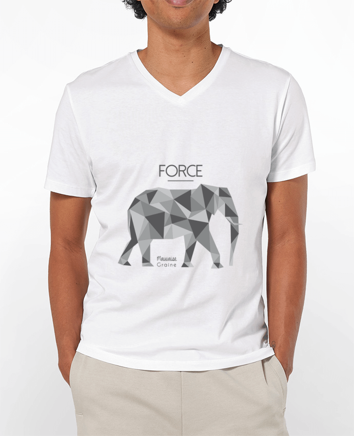 Camiseta Hombre Cuello en V 180g Force elephant origami por Mauvaise Graine