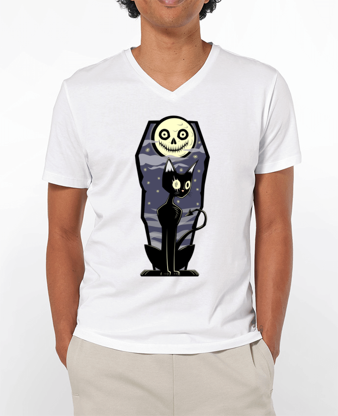 T-Shirt V-Neck Men 180g Coffin Cat by SirCostas