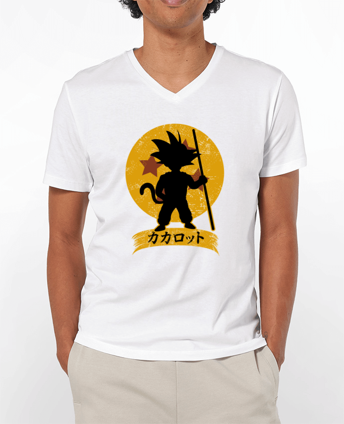 Camiseta Hombre Cuello en V 180g Kakarrot Crest por Kempo24