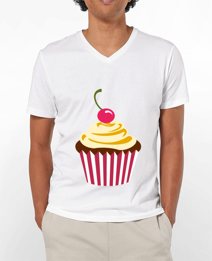Camiseta Hombre Cuello en V 180g Cupcake por Crazy-Patisserie.com