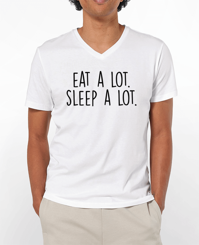 Camiseta Hombre Cuello en V 180g Eat a lot. Sleep a lot. por Bichette