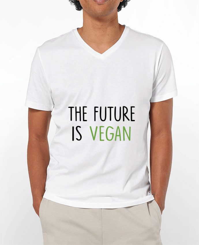 Camiseta Hombre Cuello en V 180g The future is vegan por Bichette