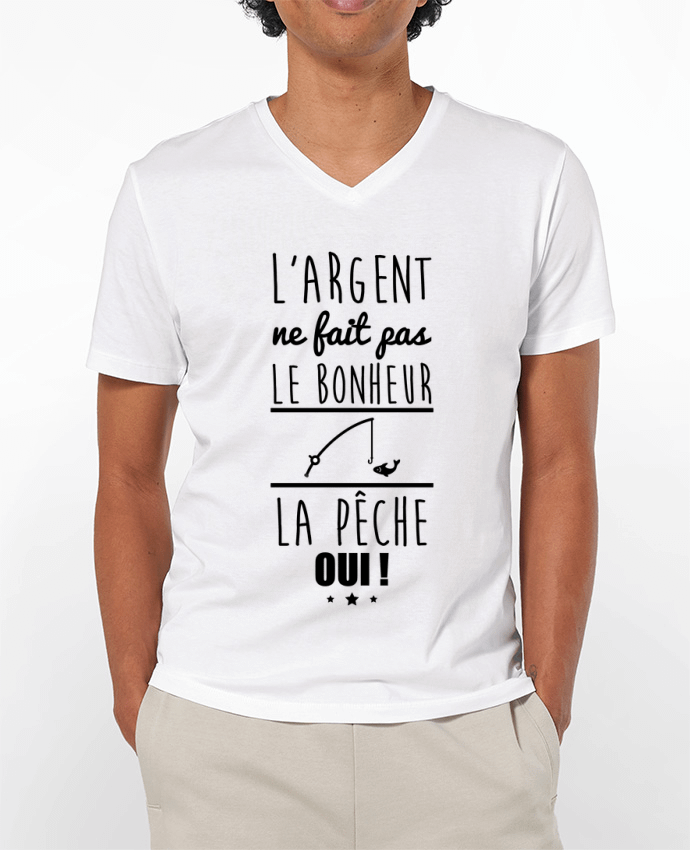 Camiseta Hombre Cuello en V 180g L'argent ne fait pas le bonheur la pêche oui ! por Benichan