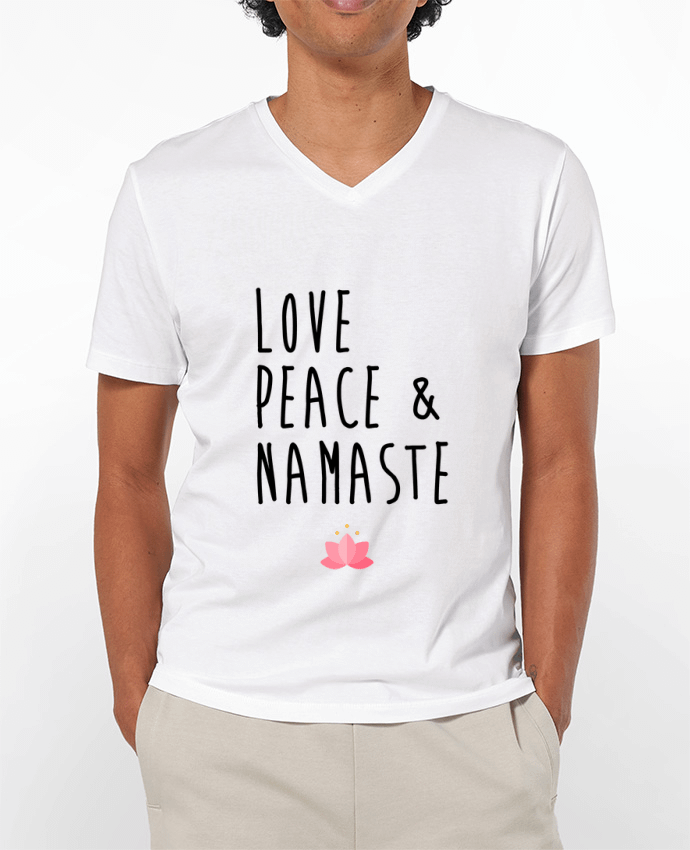 Camiseta Hombre Cuello en V 180g Love, Peace & Namaste por tunetoo