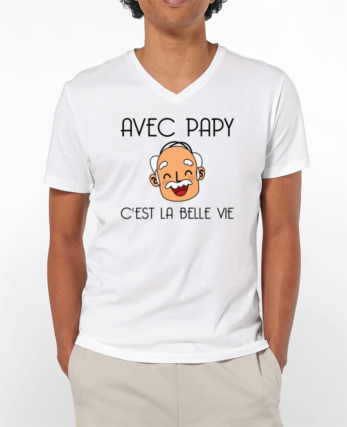 Camiseta Hombre Cuello en V 180g Avec papy c'est la belle vie ! por tunetoo