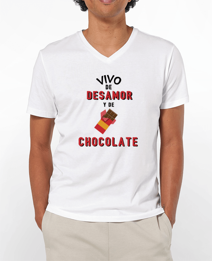 Camiseta Hombre Cuello en V 180g Vivo de desamor y de chocolate por tunetoo