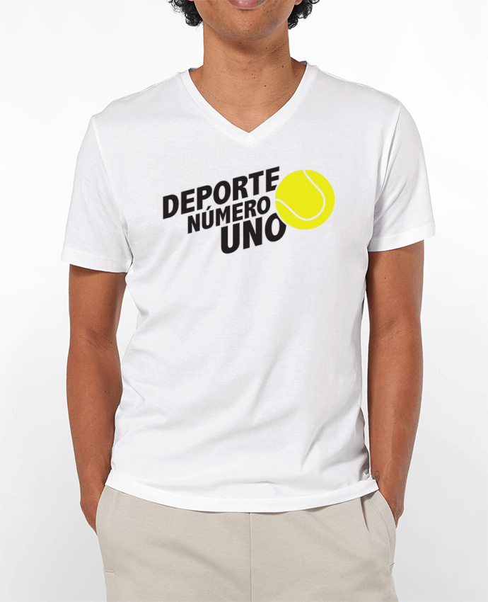Camiseta Hombre Cuello en V 180g Deporte Número Uno Tennis por tunetoo