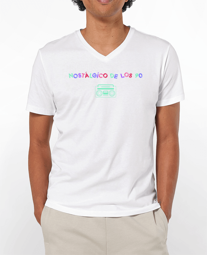 Camiseta Hombre Cuello en V 180g Nostálgico de los 90 Radio por tunetoo