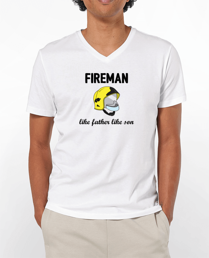 Camiseta Hombre Cuello en V 180g Fireman Like father like son por tunetoo