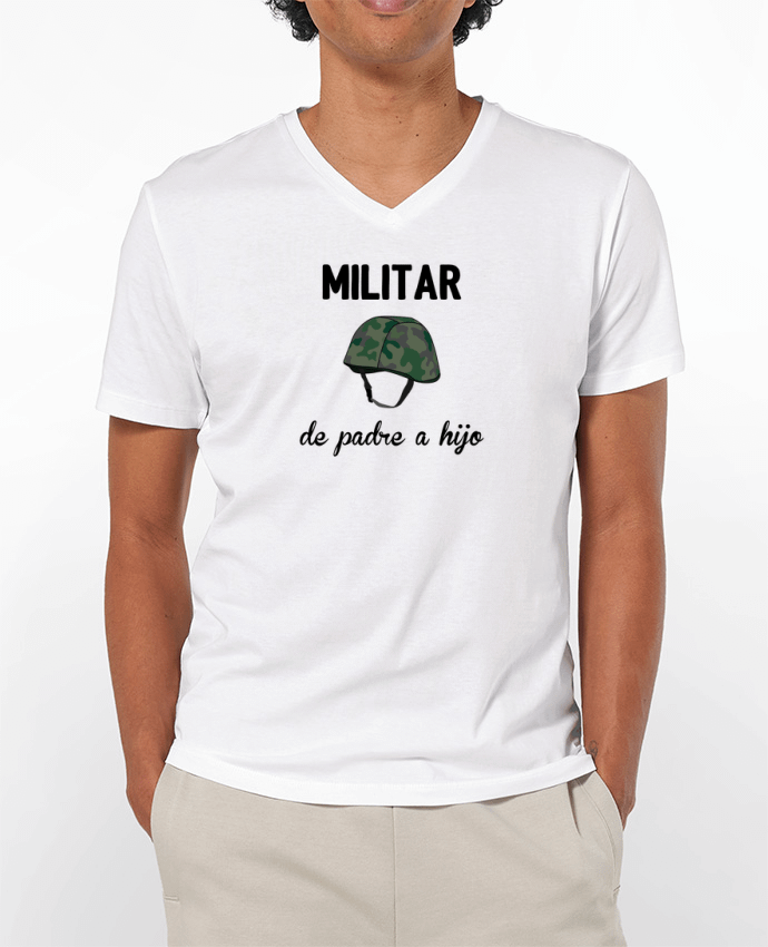 Camiseta Hombre Cuello en V 180g Militar de padre a hijo por tunetoo