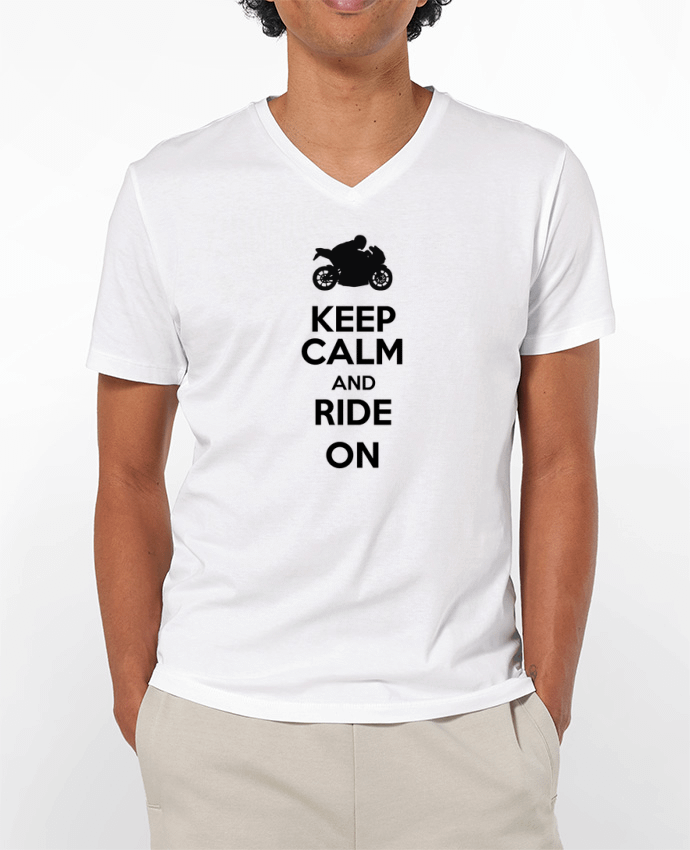 Camiseta Hombre Cuello en V 180g Keep calm Moto por Original t-shirt