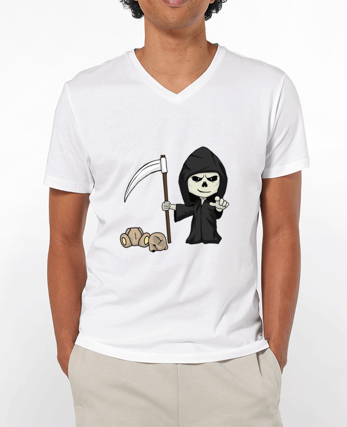 Camiseta Hombre Cuello en V 180g mini death por Fnoul