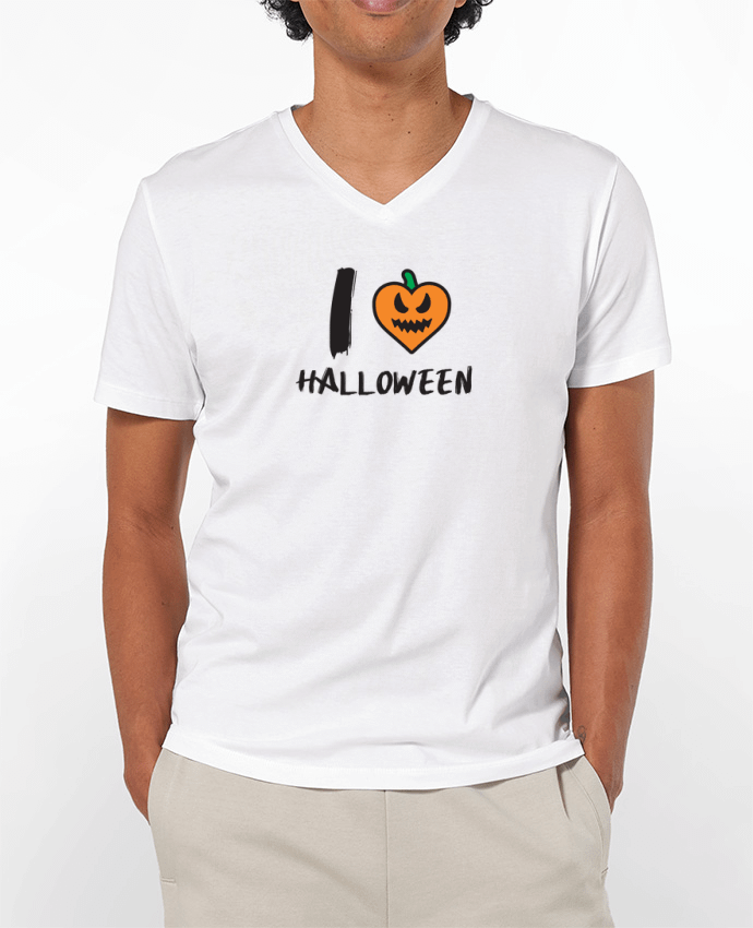 T-Shirt V-Neck Men 180g I Love Halloween by tunetoo