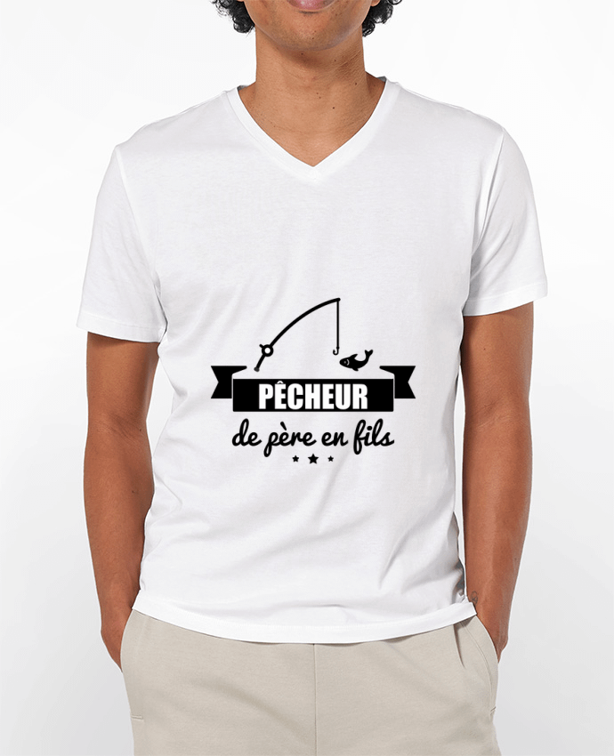 Camiseta Hombre Cuello en V 180g Pêcheur de père en fils, pêcheur, pêche por Benichan