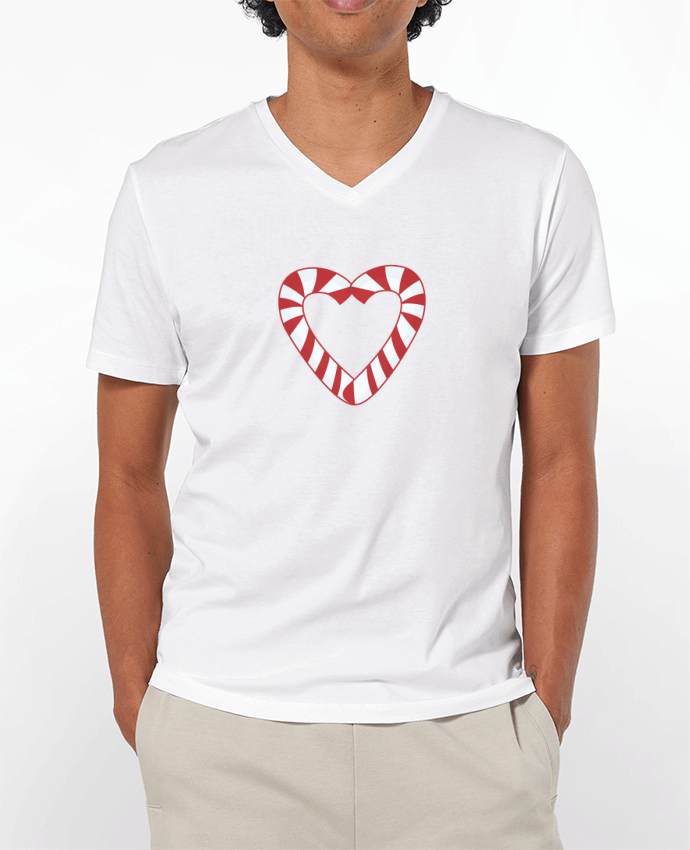 Camiseta Hombre Cuello en V 180g Christmas Candy Cane Heart por tunetoo