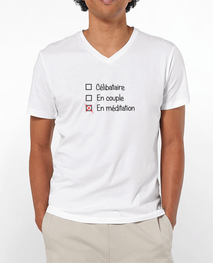 Camiseta Hombre Cuello en V 180g Yoga - En méditation por tunetoo