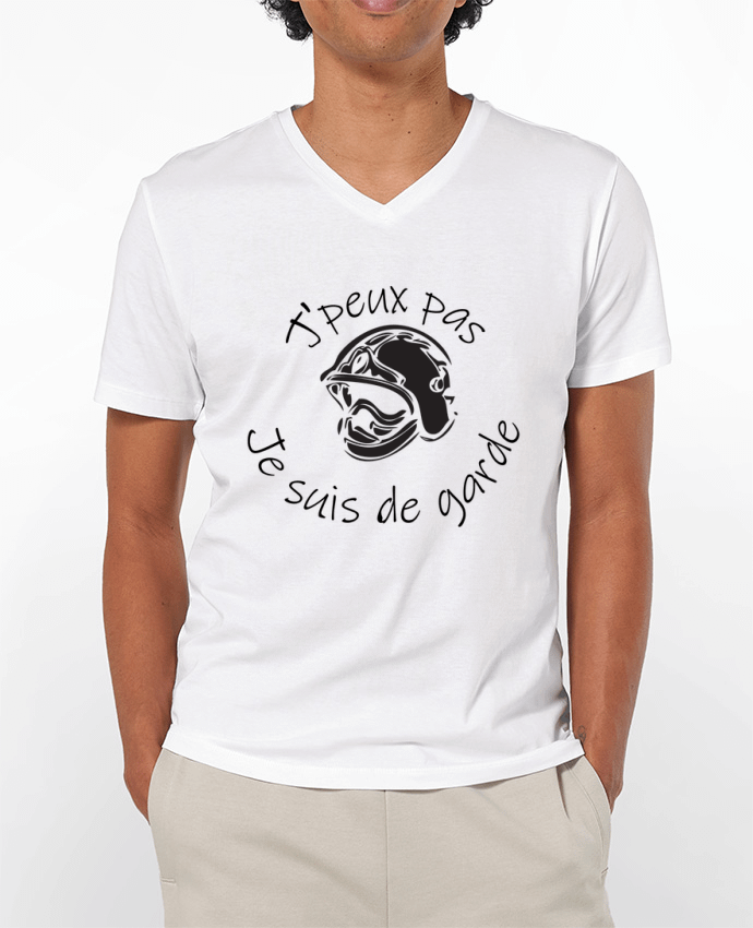Camiseta Hombre Cuello en V 180g pompier - j'peux pas je suis de garde por jorrie