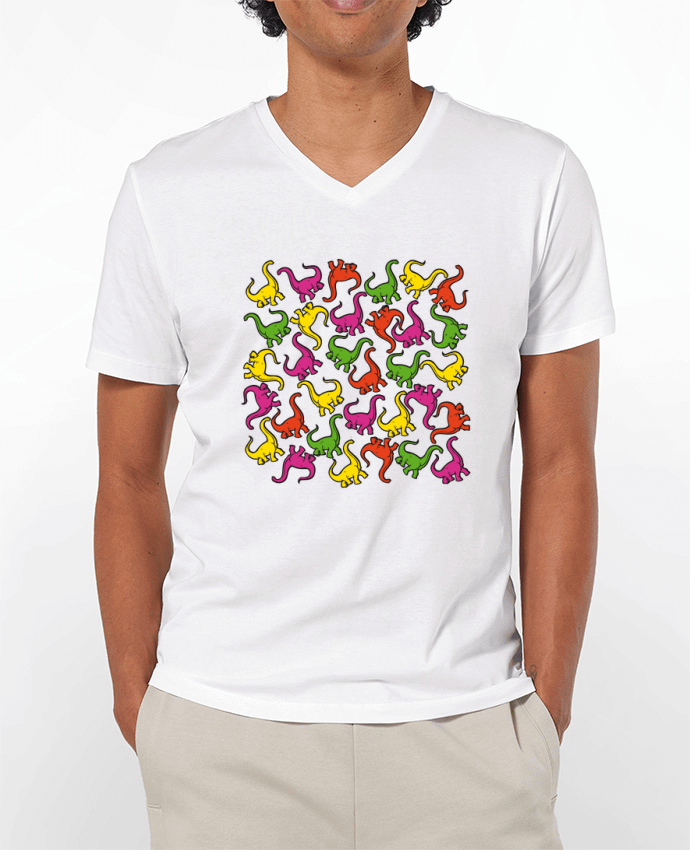 Camiseta Hombre Cuello en V 180g Dinosaures por Zorglub