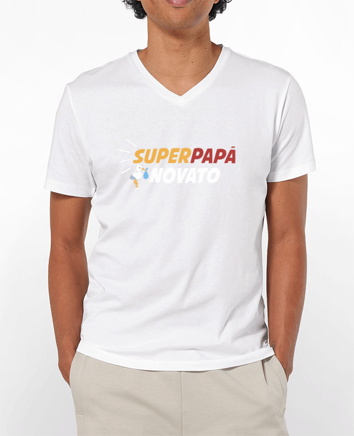 Camiseta Hombre Cuello en V 180g Superpapá novato por tunetoo