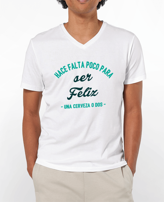 Camiseta Hombre Cuello en V 180g Hace falta poco pora ser feliz por tunetoo