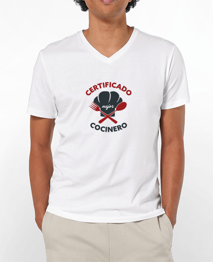 Camiseta Hombre Cuello en V 180g Certificado mejor cocinero por tunetoo