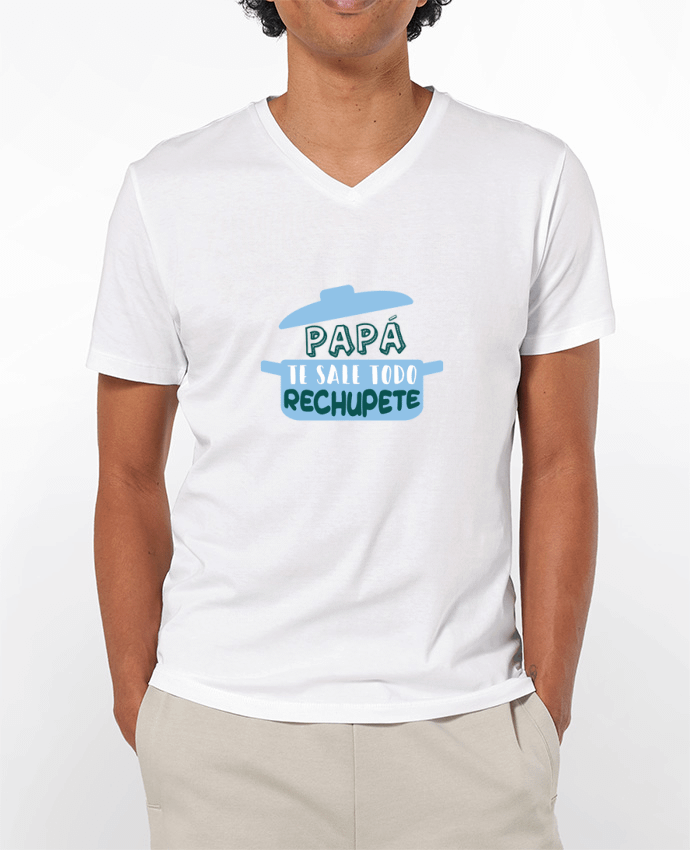 Camiseta Hombre Cuello en V 180g Papá te sale todo de rechupete por tunetoo