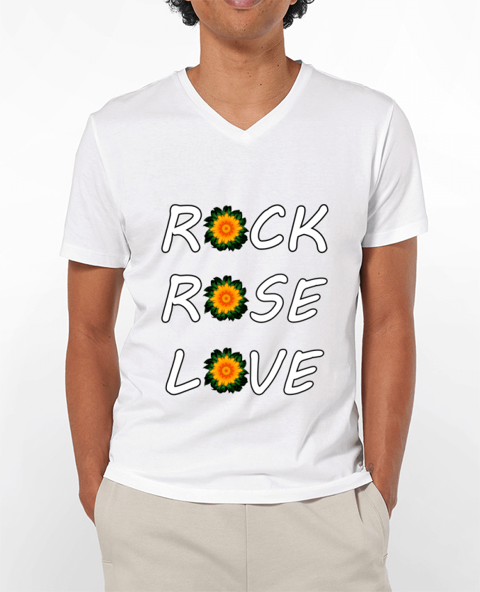 Camiseta Hombre Cuello en V 180g Rock, Rose, Love avec fleurs Oranges et Vertes por LV-CREATOR