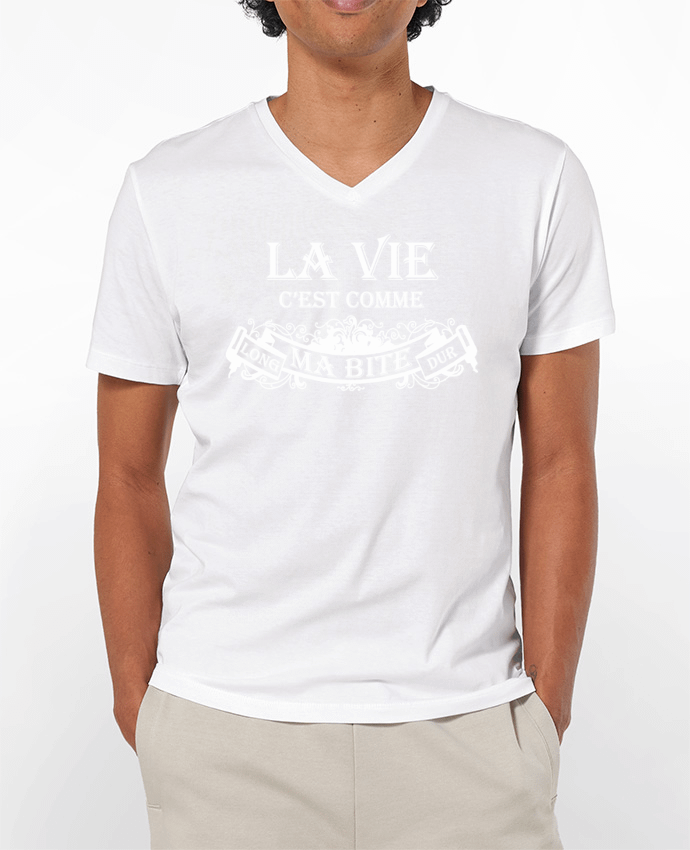 Camiseta Hombre Cuello en V 180g La vie c'est comme ma bite long et dur por tee-shirt-avenue