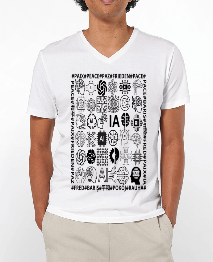 T-shirt homme PAIX INTELLIGENCE ARTIFICIELLE MOTIF NOIR ET BLANC IA MINDSET AI LANGUE ETRANGERE par 