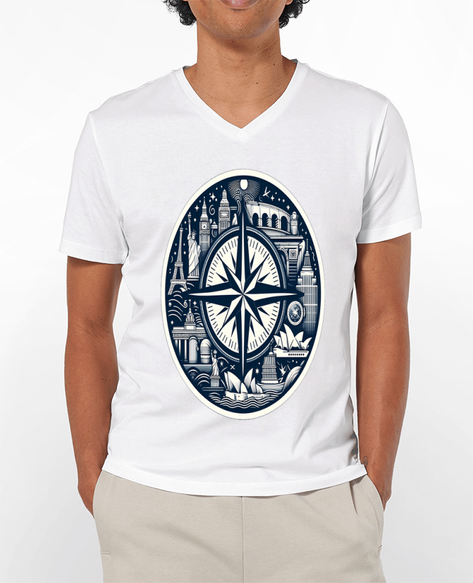 Camiseta Hombre Cuello en V 180g L'étoile du monde por Killmooze